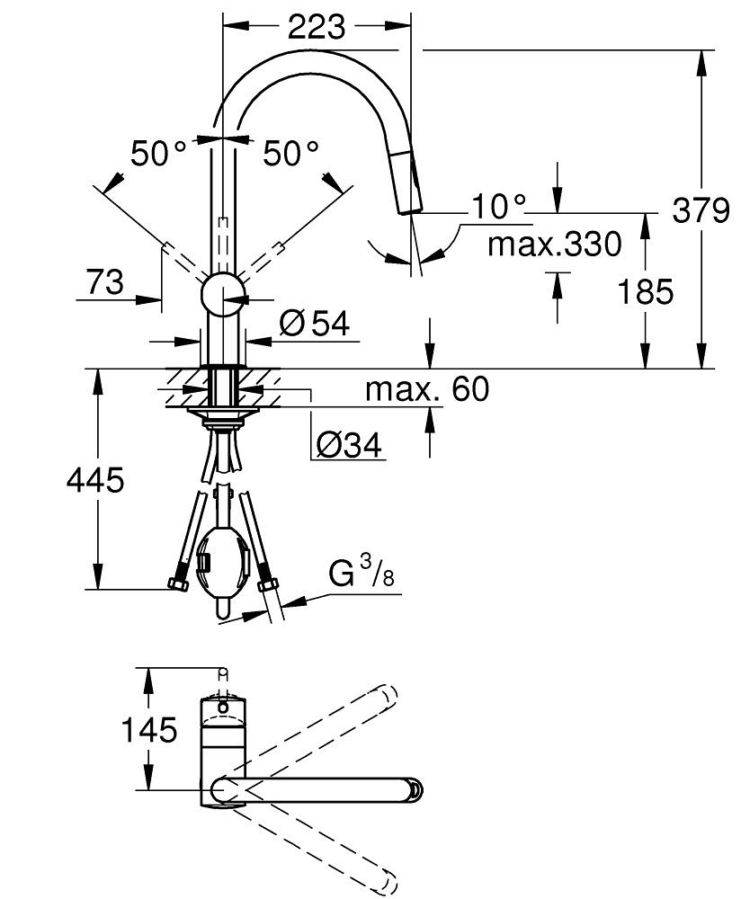 Baterie bucatarie Grohe Minta pipa tip U, monocomanda, pipa inalta, dus extractabil, cartus ceramic, pivotanta, crom mat [4]