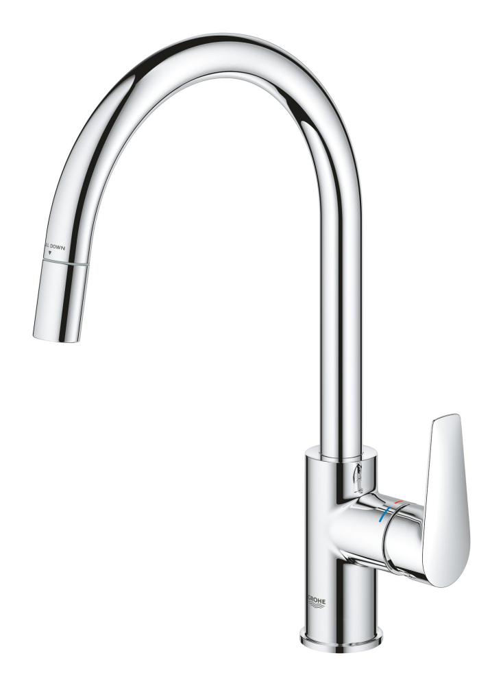 Baterie bucatarie Grohe StartEdge pipa monocomanda, cartus ceramic, pivotanta, dus extractabil, limitator de debit, crom [5]