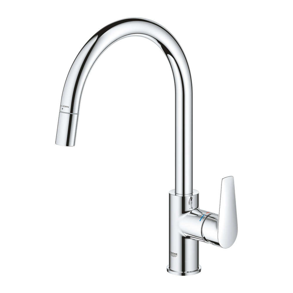 Baterie bucatarie Grohe StartEdge pipa monocomanda, pipa inalta, pivotanta, dus extractabil, cartus ceramic, limitator de temperatura, protectie anti-reflux, crom [4]