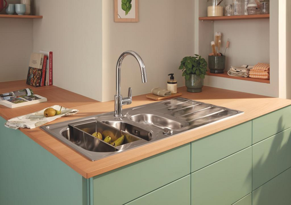 Baterie bucatarie Grohe StartEdge pipa monocomanda, pipa inalta, pivotanta, dus extractabil, cartus ceramic, limitator de temperatura, protectie anti-reflux, crom [5]