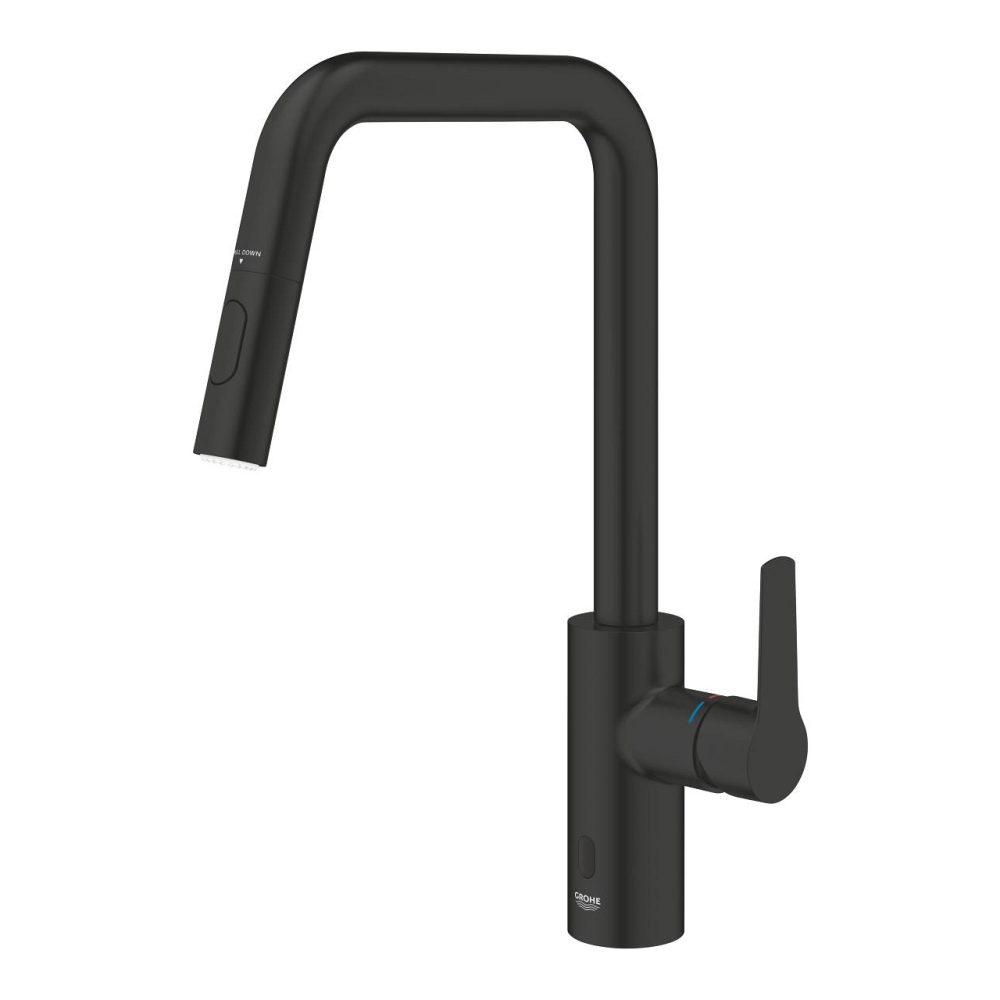 Baterie bucatarie Grohe Start, inalta, tip U, dus extractabil, 2 functii, cartus ceramic, pivotanta, levier metalic, senzor infrarosu, negru mat [4]