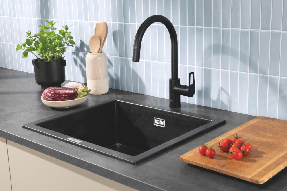 Baterie bucatarie Grohe Start loop pipa tip C, monocomanda, cartus ceramic, pipa inalta, tip C, dus extractabil, pipa pivotanta, limitator de debit, protectie anti-reflux, ma, negru [2]