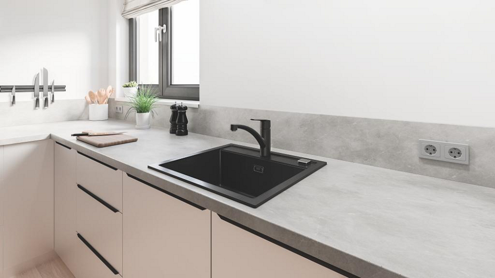 Baterie bucatarie Grohe Start monocomanda, pipa medie, pivotanta, cartus ceramic, negru [6]