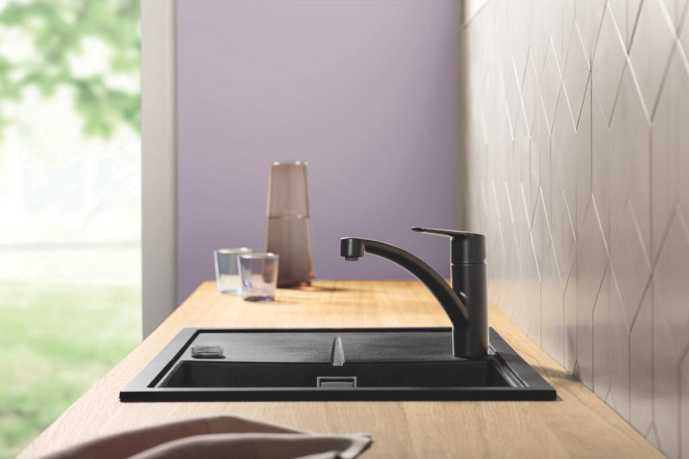 Baterie bucatarie Grohe Start monocomanda, pipa medie, pivotanta, cartus ceramic, negru [9]