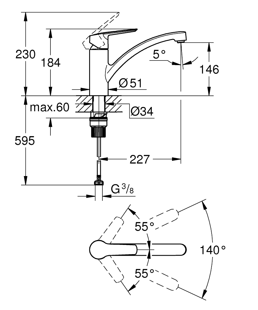 Baterie bucatarie Grohe Start monocomanda, pipa medie, pivotanta, cartus ceramic, negru [16]