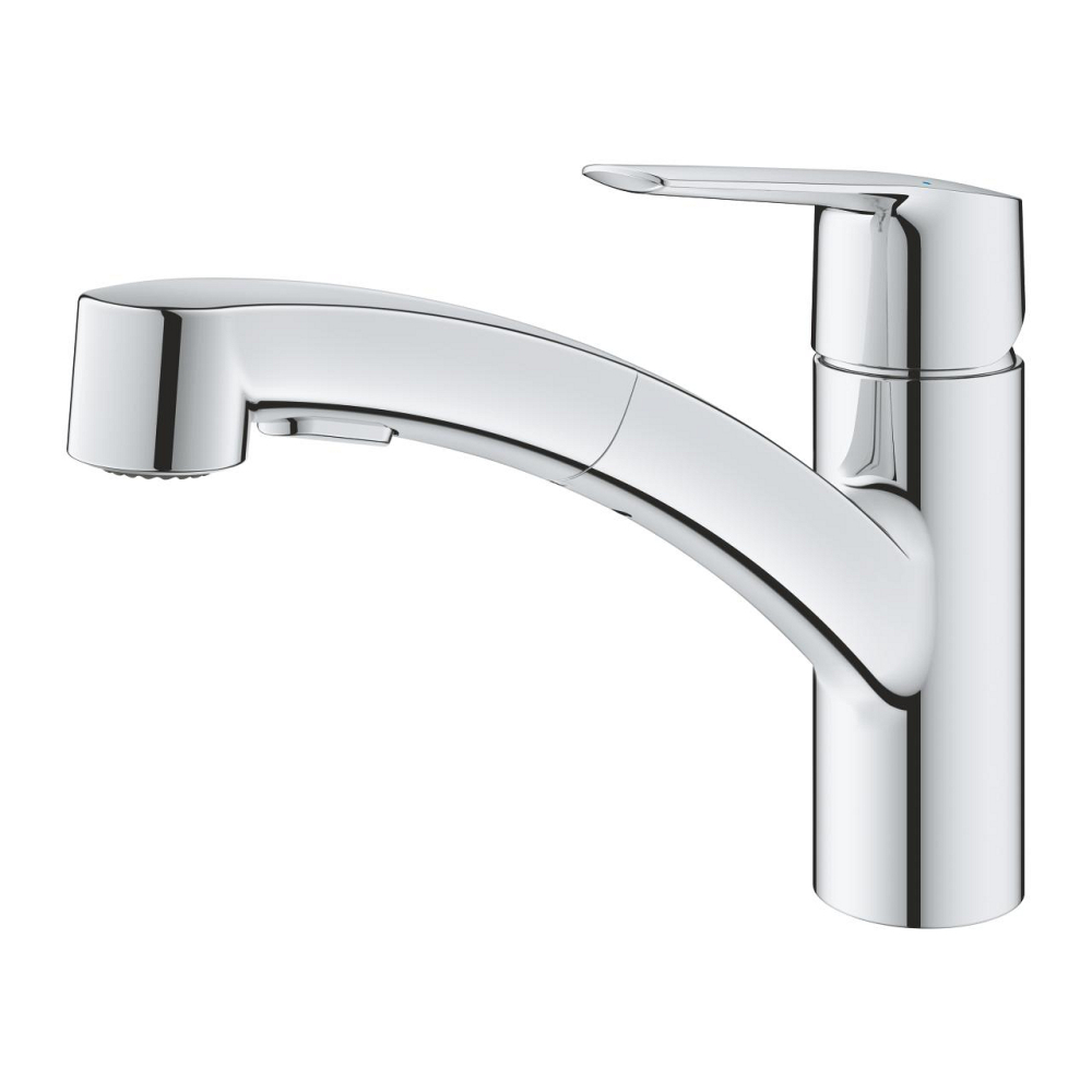 Baterie bucatarie Grohe Start pipa joasa, monocomanda, pipa tip L, pipa joasa, pivotanta, cartus ceramic, dus extractabil, crom [3]