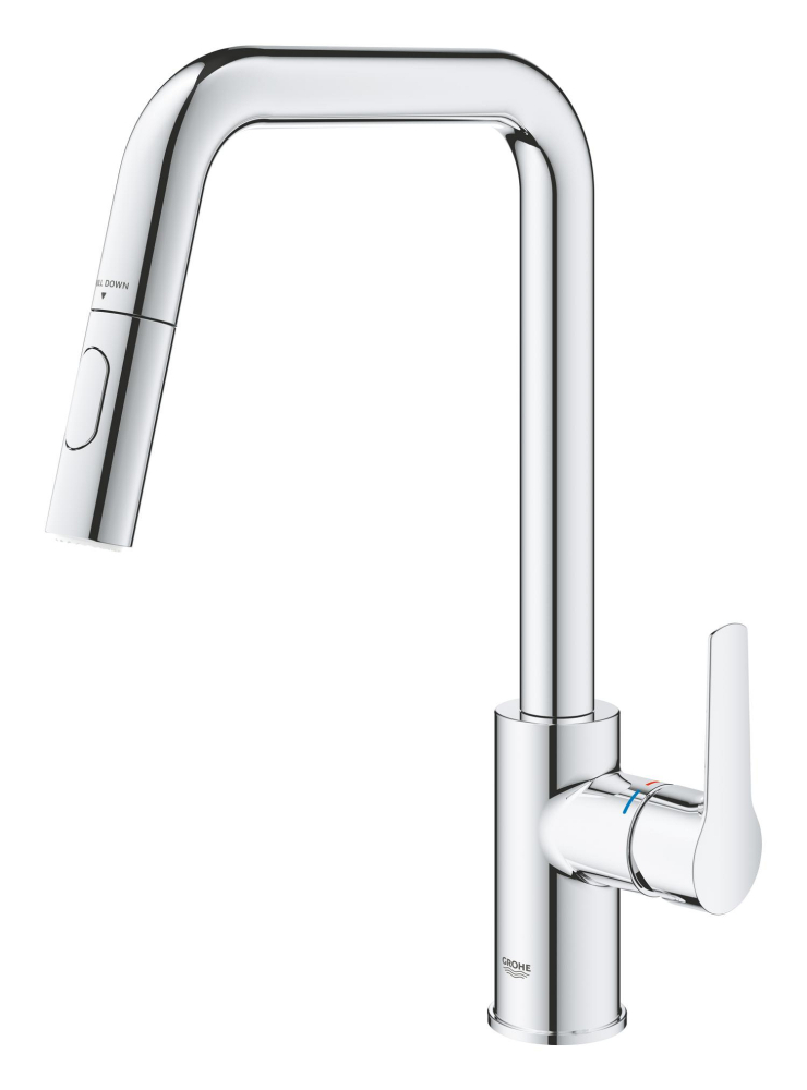 Baterie bucatarie Grohe Start, pipa tip U 2 functii, monocomanda, cartus ceramic, pipa inalta, pipa tip L, 2 functii, limitator temperatura, pivotanta, dus extractabil, crom [8]