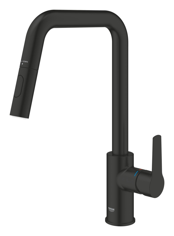 Baterie bucatarie Grohe Start, pipa tip U 2 functii, monocomanda, cartus ceramic, pipa inalta, pipa tip L, 2 functii, limitator temperatura, pivotanta, dus extractabil, negru [8]