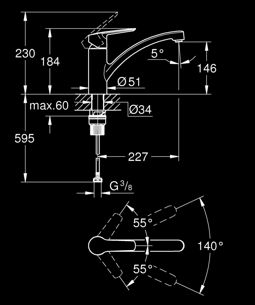 Baterie bucatarie Grohe Start 1/2" pipa medie, pivotanta, cartus ceramic, crom [4]