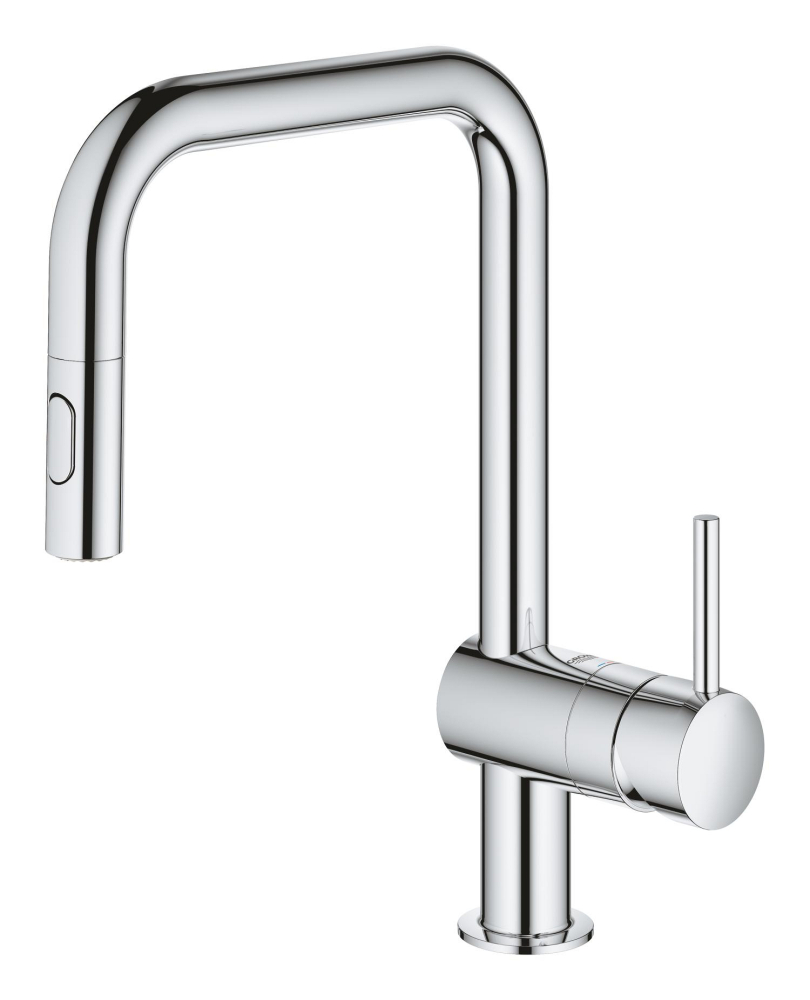 Baterie bucatarie Grohe Vento pipa tip U 2 functii, monocomanda, pivotanta, cartus ceramic, limitator de temperatura, dus extractabil, crom [2]