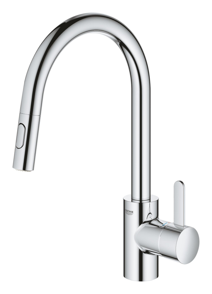 Baterie bucatarie Grohe Via Cosmo pipa tip C 2 functii, monocomanda, pipa inalta, cartus ceramic, dus extractabil, pivotanta, limitator de debit, crom [3]