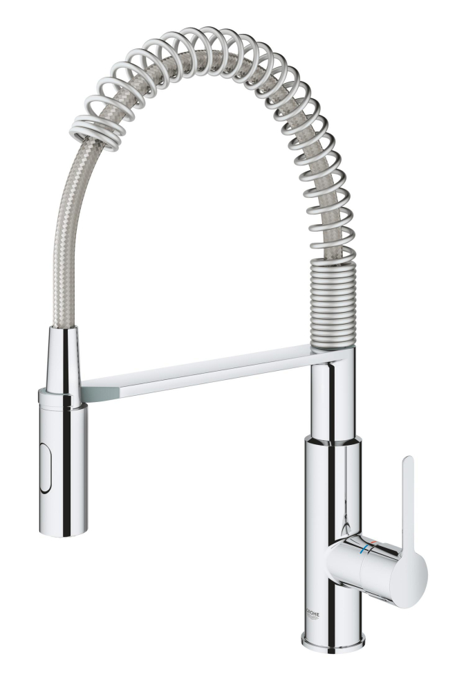 Baterie bucatarie Grohe Via Cosmo dus profesional pipa medie, monocomanda, cartus ceramic, pipa inalta, tip U, dus extractabil, crom [2]