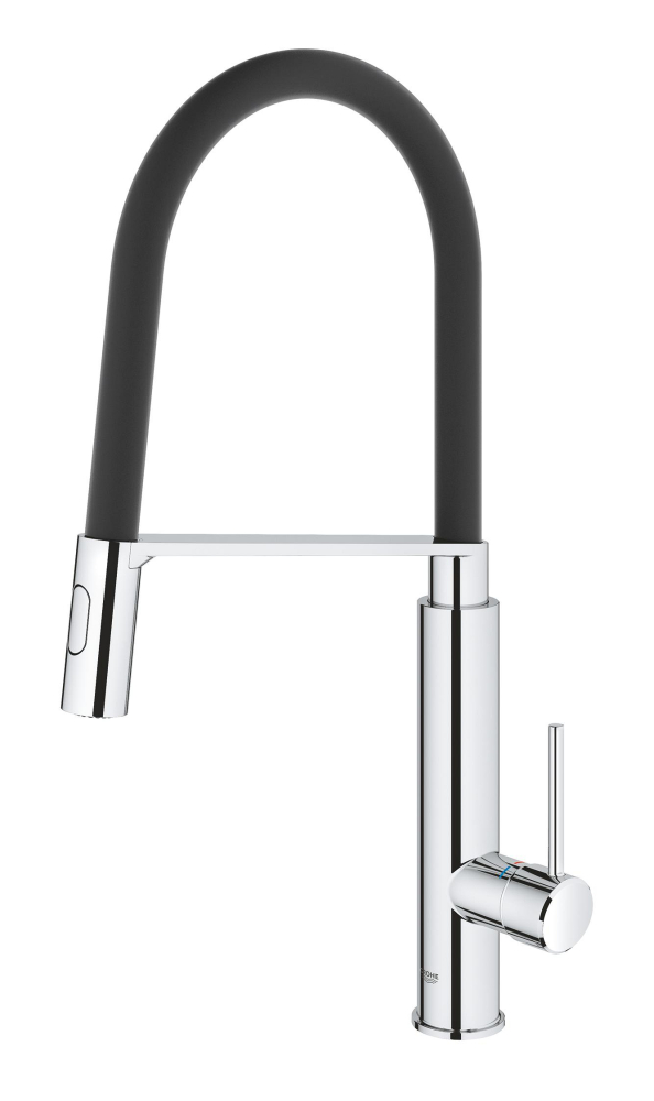 Baterie bucatarie Grohe Viamo Sink dus profesional, monocomanda, pivotanta, cartus ceramic, pipa tip U, limitator de temperatura, dus extractabil, crom [4]