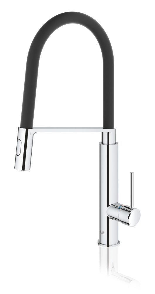 Baterie bucatarie Grohe Viamo Sink dus profesional, monocomanda, pivotanta, cartus ceramic, pipa tip U, limitator de temperatura, dus extractabil, crom [2]