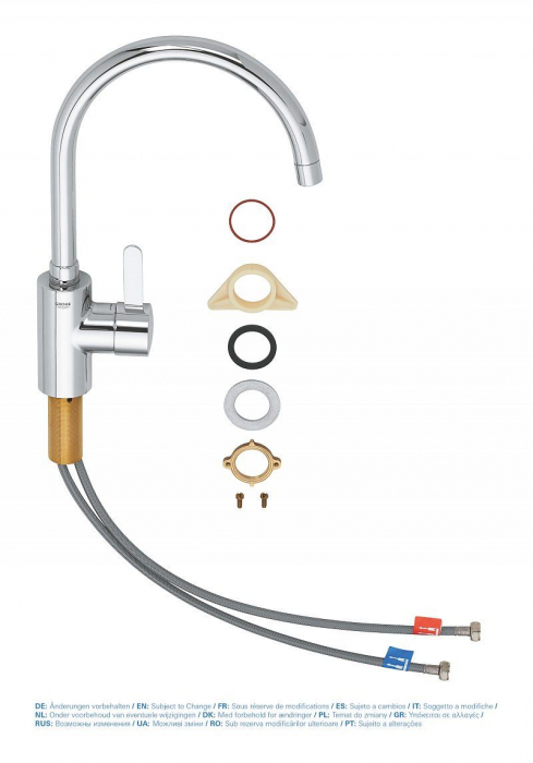 Baterie bucatarie cartus ceramic pipa inalta pivotanta limitator debit Crom Grohe Eurosmart Cosmopolitan [5]