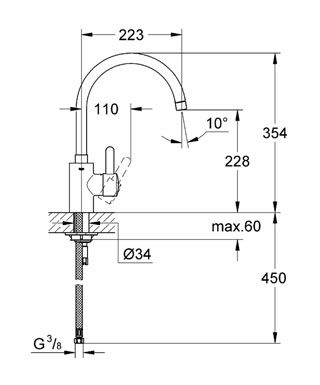 Baterie bucatarie cartus ceramic pipa inalta pivotanta limitator debit Crom Grohe Eurosmart Cosmopolitan [3]