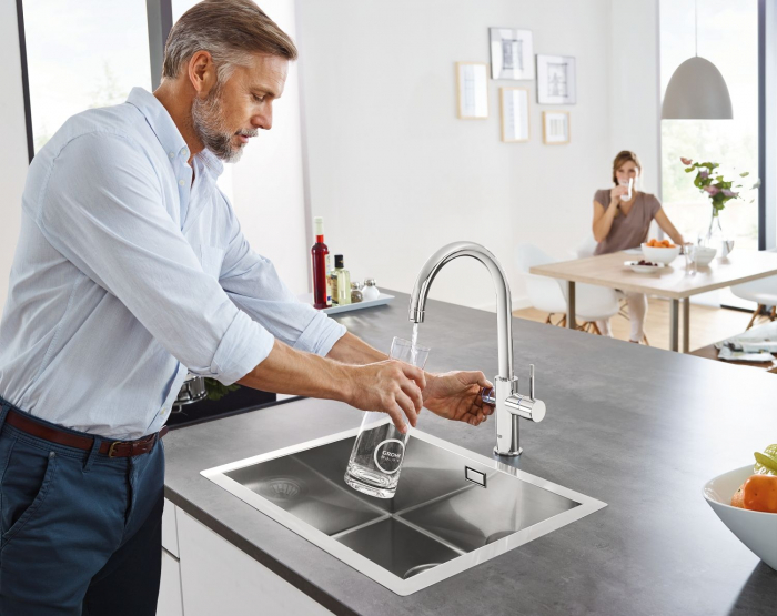 Baterie bucatarie monocomanda sistem de filtrare apa racire apa si apa carbogazoasa 3 nivele mineralizare cartus ceramic pipa tip C pivotanta 150 Grohe Blue Home [3]