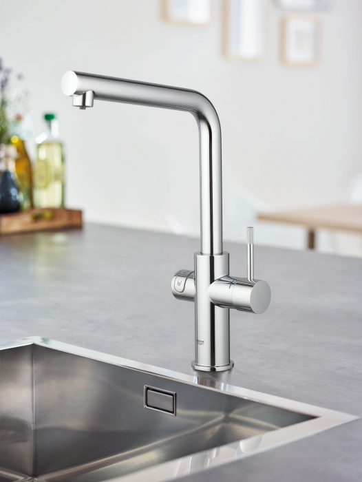Baterie bucatarie monocomanda sistem de filtrare apa racire apa si apa carbogazoasa 3 nivele mineralizare cartus ceramic pipa tip L pivotanta 150 Grohe Blue Home [1]