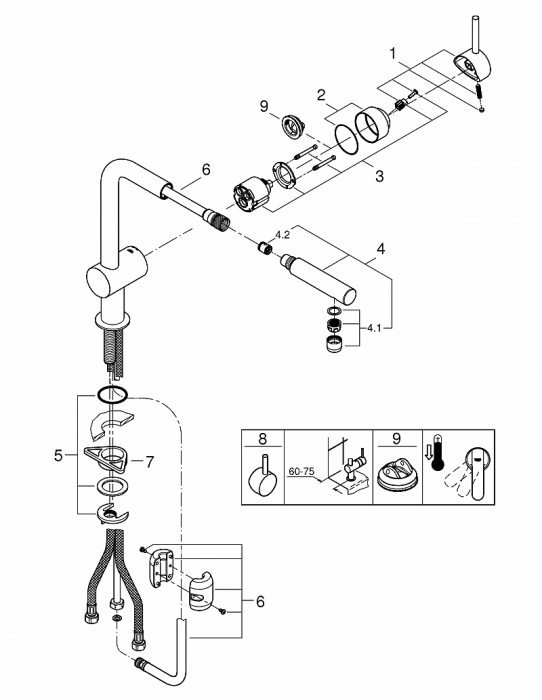 Baterie bucatarie cu dus pipa tip L cromata Grohe Minta [7]