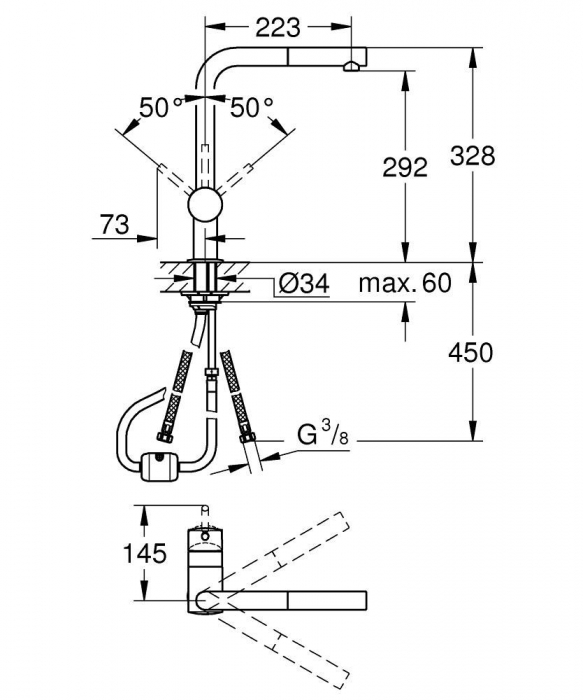Baterie bucatarie cu dus pipa tip L cromata Grohe Minta [8]