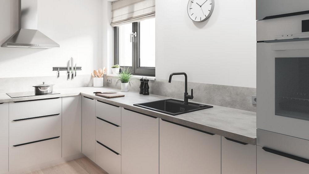 Baterie bucatarie Grohe Start, pipa tip U, pipa inalta, marime l, montare pe blat, monocomanda, cartus ceramic, pipa pivotanta, negru [5]