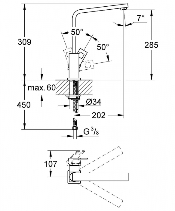 Baterie bucatarie cartus ceramic cromata montare pe chiuveta Grohe Eurocube [5]