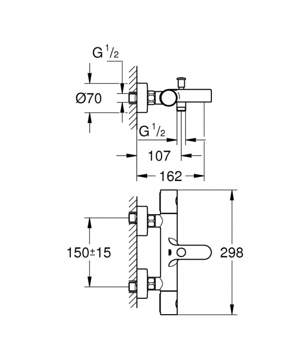 Baterie cada termostat crom montare perete Grohe Grohtherm 800 Cosmopolitan [2]