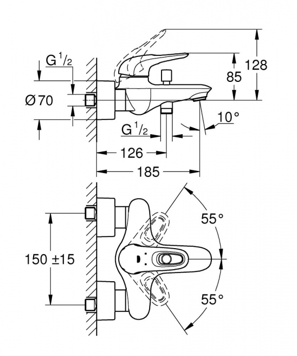 Baterie cada cromata fara furtun si para Grohe Eurostyle [2]