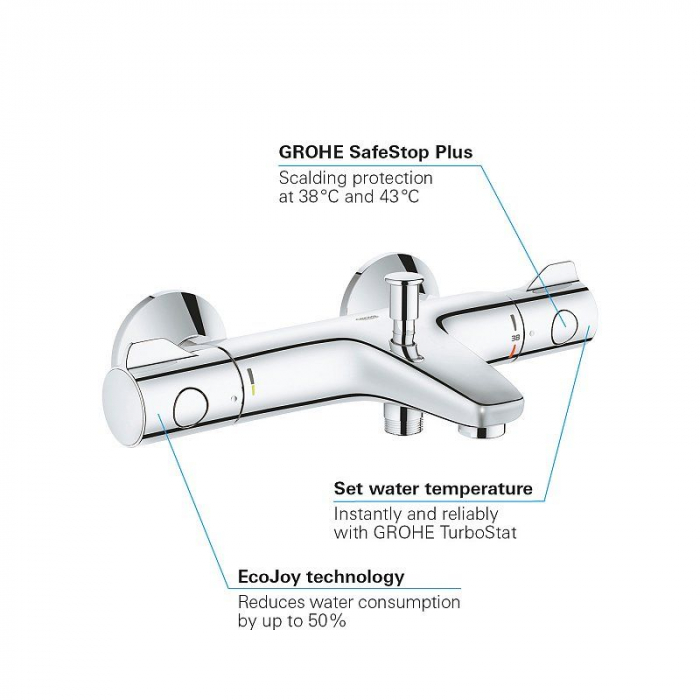 Baterie cada cu termostat cartus termostatat filtru impuritati diverter cromata Grohe Grohtherm 800 [5]