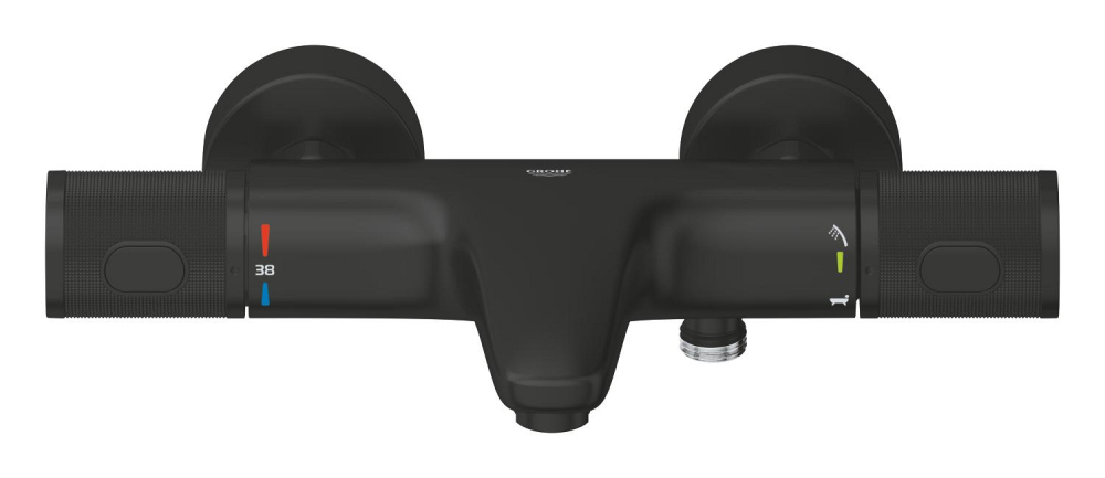 Baterie cada cu termostat Grohe Precision Feel 1/2", diverter, termostat, cartus ceramic, montare pe perete, negru mat [2]