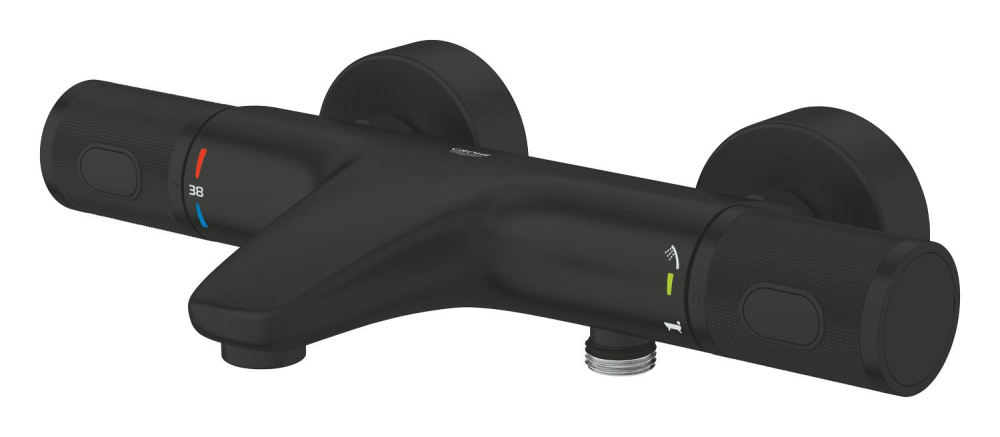 Baterie cada cu termostat Grohe Precision Feel 1/2", diverter, termostat, cartus ceramic, montare pe perete, negru mat [7]