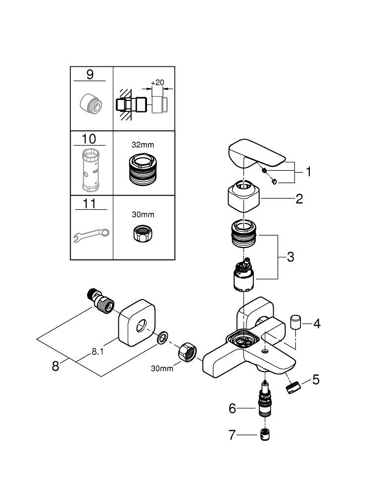 Baterie cada Grohe Concetto SilkMove aparenta, monocomanda, cartus ceramic, diverter, montare pe perete, limitator temperatura, negru mat [4]