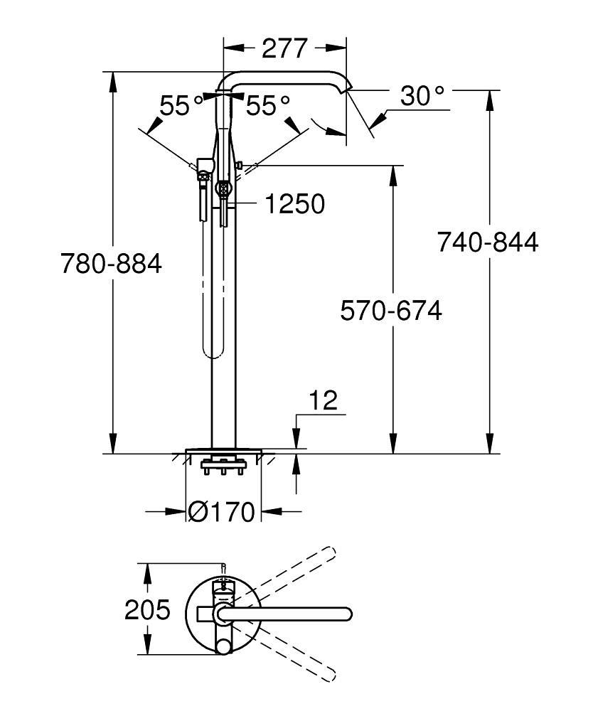 Baterie cada Grohe Essence, monocomanda, cartus ceramic, montare pe podea, necesita corp instalare, limitator temperatura, negru [5]
