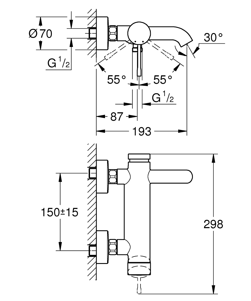 Baterie cada Grohe Essence New monocomanda, cartus ceramic, diverter, protectie reflux, cupru mat [2]