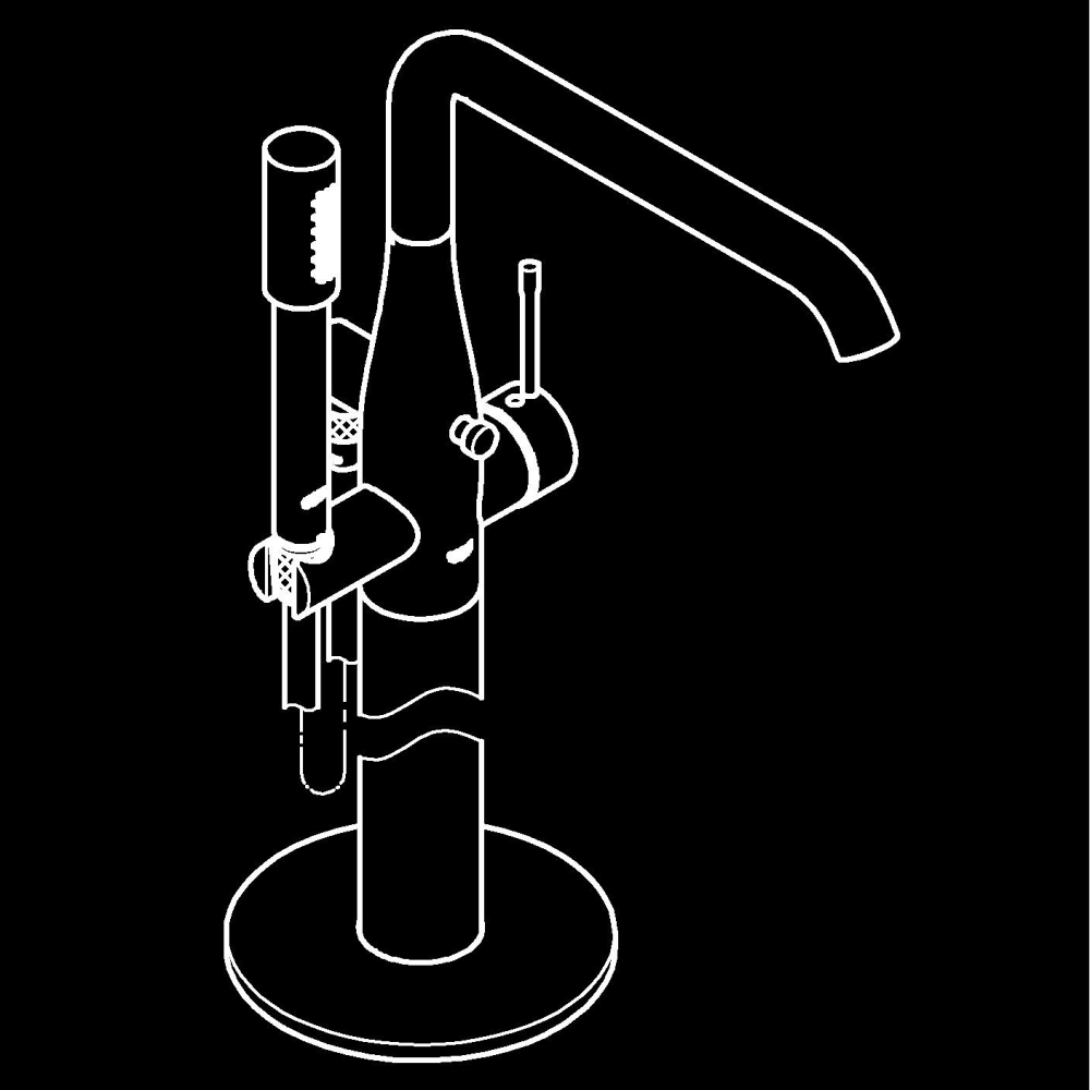 Baterie cada Grohe Essence New montare pe podea, cartus ceramic, diverter, para dus, 1 functie, furtun 1,25 m, suport, necesita corp instalare, auriu lucios [3]
