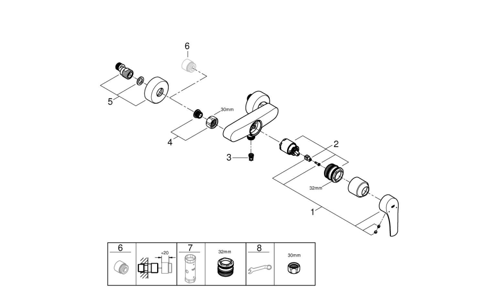 Baterie cada Grohe Eurosmart SilkMove montare pe perete, monocomanda, cartus ceramic, limitator temperatura, negru [4]