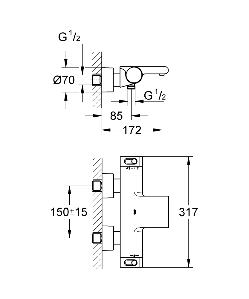 Baterie cada Grohe Grohtherm 2000 termostat, diverter, waterfall, anti-oparire, siguranta, crom [4]