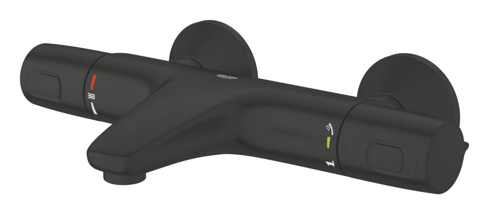 Baterie cada Grohe Precision trend, montare pe perete, termostat, cartus ceramic, diverter, protectie anti-reflux, limitator temperatura, negru mat [4]