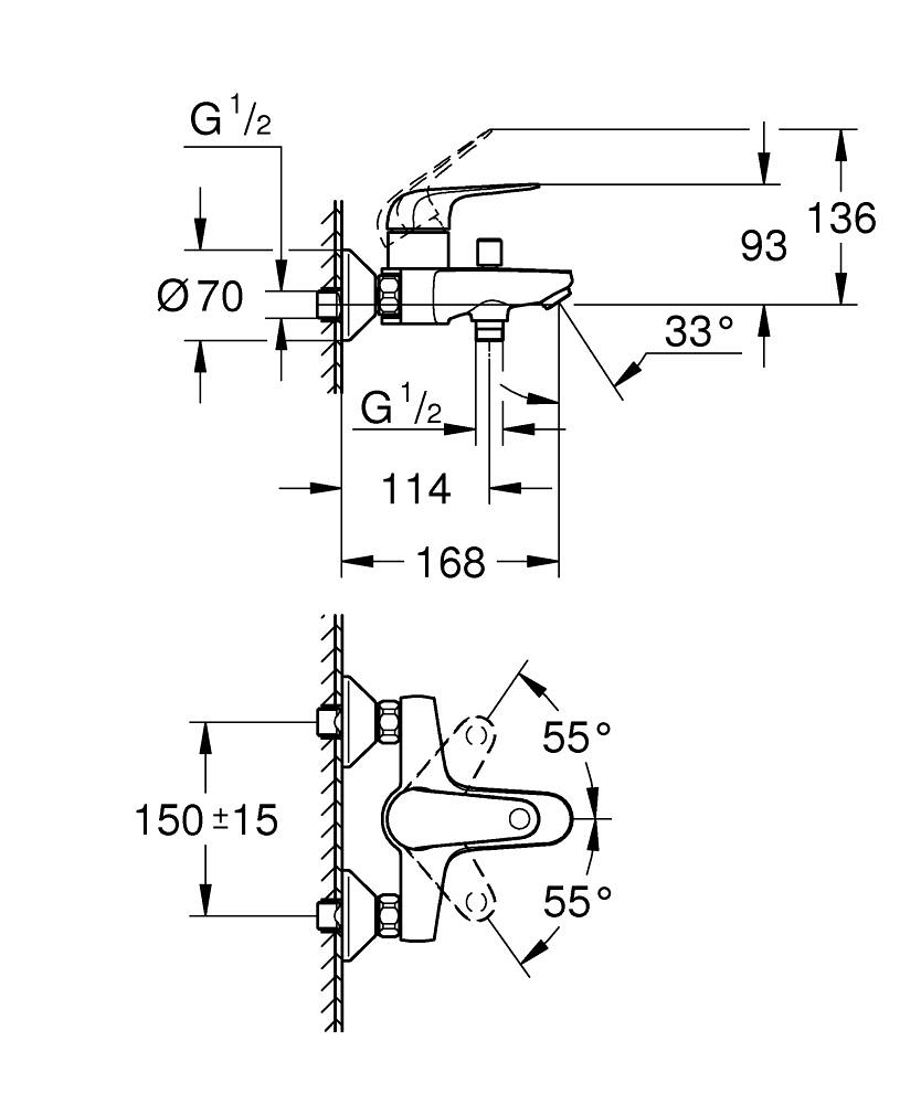 Baterie cada Grohe Swift montare pe perete, monocomanda, cartus ceramic, diverter, crom [6]