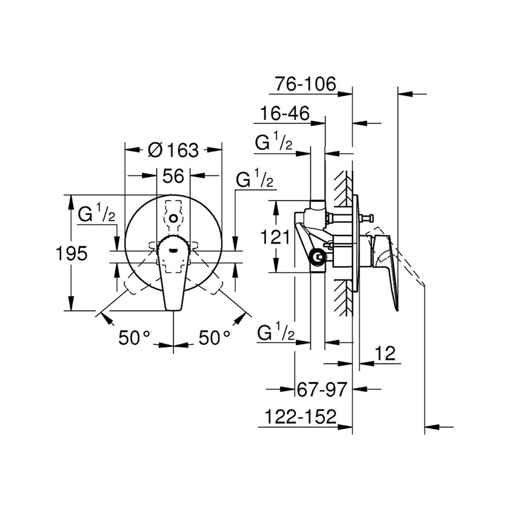 Baterie cada incastrata cromata Grohe BauEdge New 29079001 [5]