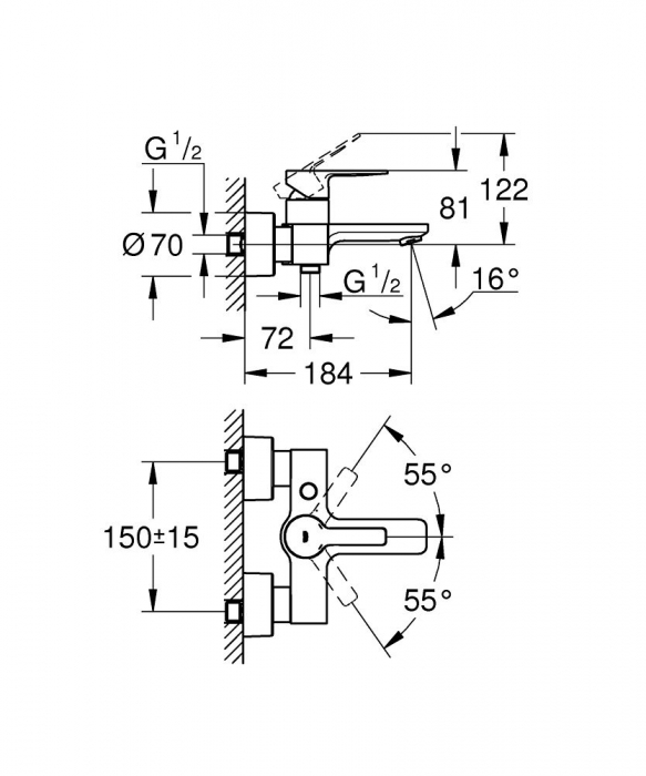 Baterie cada crom montare perete Grohe Lineare [2]