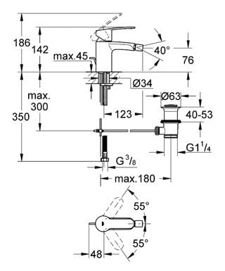 Baterie bideu cartus ceramic limitator debit set evacuare cu tija marimea S cromata Grohe Eurostyle Cosmopolitan [2]