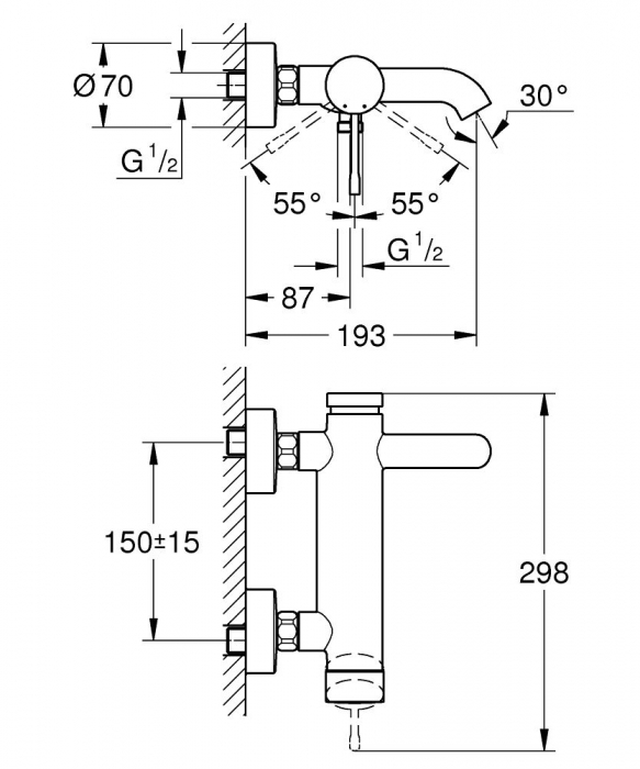Baterie de cada/dus montare pe perete cromata Grohe Essence New [2]