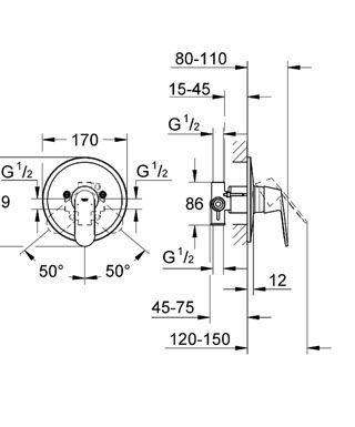 Baterie de dus montaj incastrat cromata corp incastrat inclus Grohe Eurosmart Cosmopolitan [2]