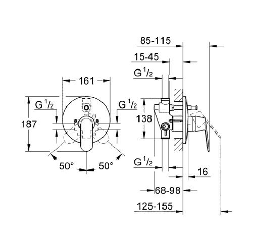 Baterie de cada/dus montaj incastrat cromata corp incastrat inclus Grohe Eurosmart Cosmopolitan [2]