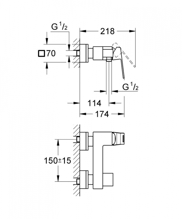 Baterie cabina de dus montare pe perete cromata Grohe Eurocube [3]