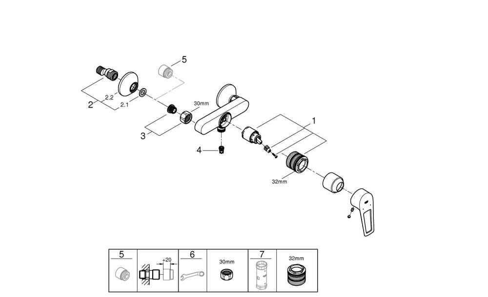 Baterie dus Grohe BauLoop monocomanda, cartus ceramic, crom [5]