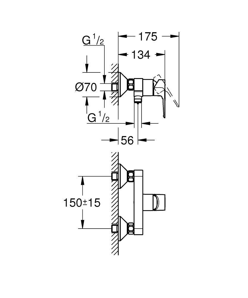 Baterie dus Grohe BauLoop monocomanda, cartus ceramic, crom [6]