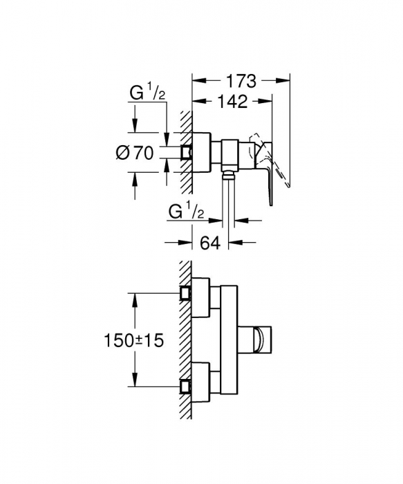 Baterie dus montare perete cartus ceramic cromata Grohe Lineare [2]