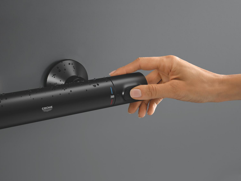 Baterie dus Grohe Precision cu termostat, cartus ceramic, montare pe perete, anit-oparire, negru mat [4]